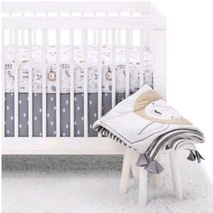 Cloud Island 4 Pc Crib‎ Bedding Set Two by Two Elephant, Zebra & Girafe In Gray